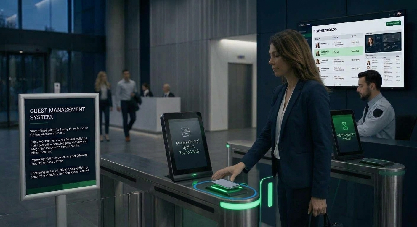 Access control reader and turnstile at a secured entrance